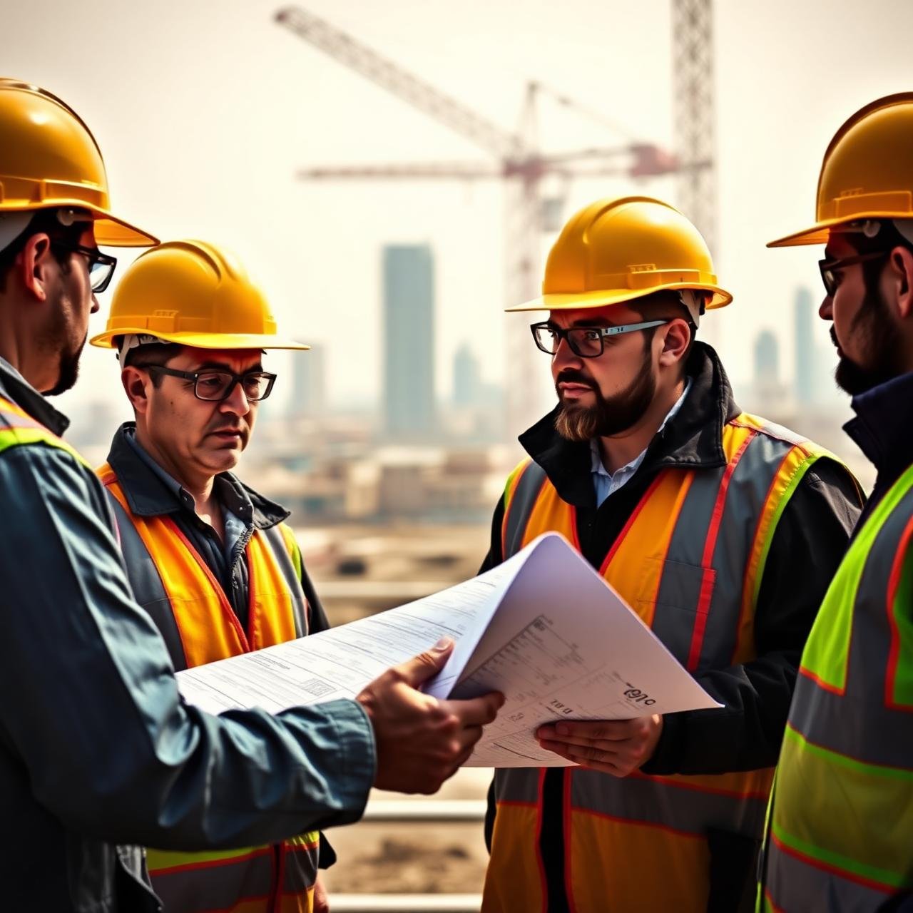 Engineers reviewing blueprints